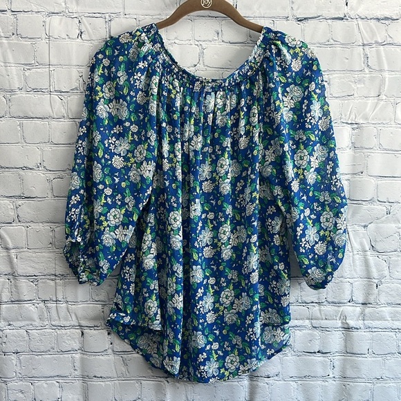 Abercrombie and Fitch, blue, green and white floral, sheer blouse women’s large - Picture 3 of 4